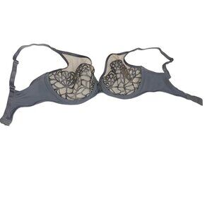 Simon Perele Womens Bra Size 32 D Gray Java Sheer Plunge Underwire Embroidered